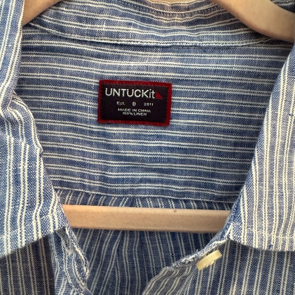 Untuckit Villa Fiore Long Sleeve Button Down Blue & White Stripe - Picture 5 of 9